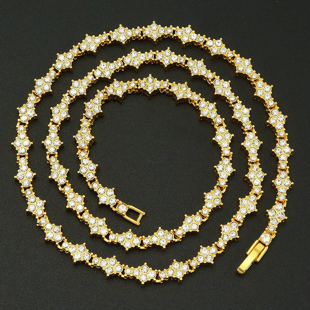 Classic Cluster Tennis Necklace | Gold
