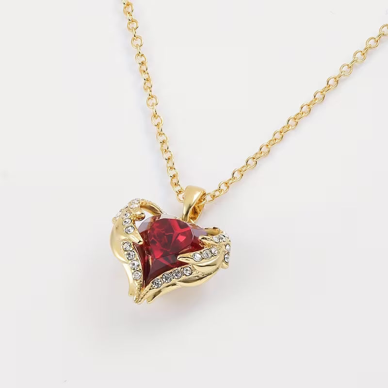 Angel Embrace Ruby Heart Necklace | Gold