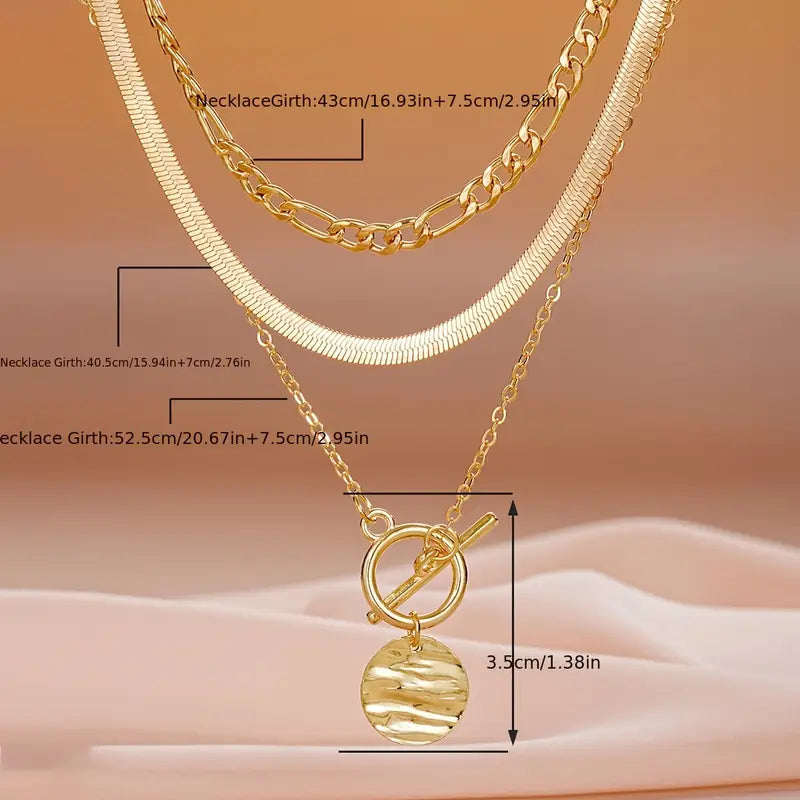 Savira Textured Coin Layered Necklace | Gold